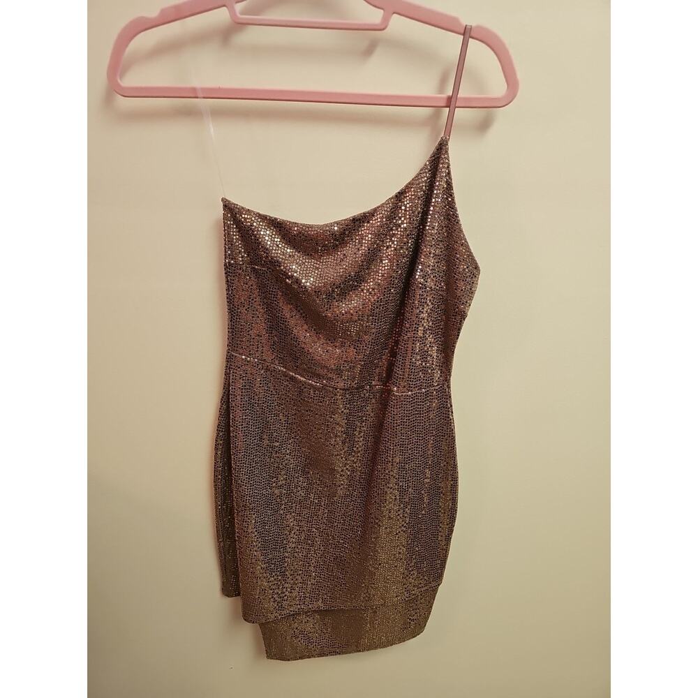Blue Blush Copper One Shoulder Sequin Mini Cocktail Dress‎ Size M